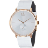 Calvin Klein Accent Silver Dial White Leather Strap Watch for Women - K2Y216K6 Authentic Buy Shop Now