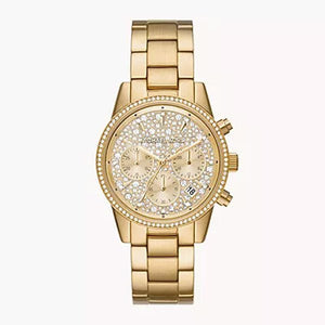 Michael Kors Ritz Chronograph Gold Dial Gold Steel Strap Watch For Women - MK7310 Authentic Buy Shop Now