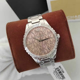 Michael Kors Layton Three Hand Pink Dial Silver Steel Strap Watch For Women - MK7298 Authentic Buy Shop Now