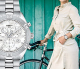 Tissot PR 100 Sport Chic Chronograph Silver Dial Silver Steel Strap Watch for Women - T101.917.11.031.00 Authentic Buy Shop Now