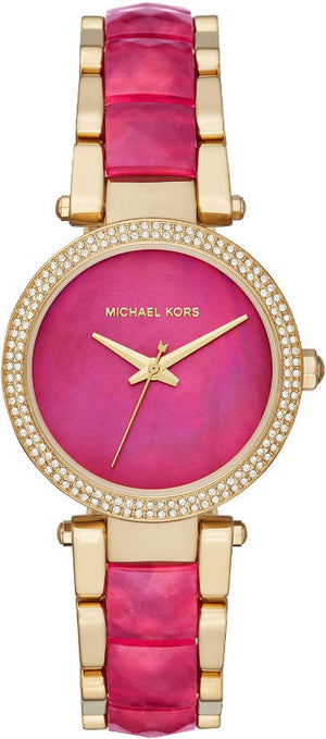 Michael Kors Parker Pink Mother of Pearl Dial Two Tone Steel Strap Watch for Women - MK6490 Authentic Buy Shop Now
