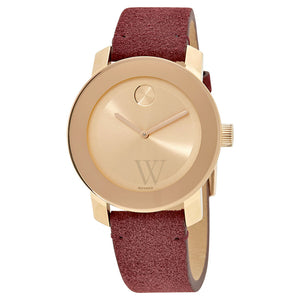 Movado Bold Rose Gold Dial Red Leather Strap Watch for Women - 3600447 Authentic Buy Shop Now