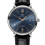 IWC Portofino Automatic Blue Dial Black Leather Strap Watch for Men - IW356523 Authentic Buy Shop Now