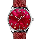 Gucci G-Timeless Mother of Pearl Red Dial Red Leather Strap Watch For Women - YA1264041 Authentic Buy Shop Now