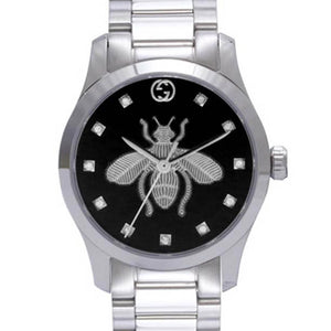 Gucci G Timeless Quartz Diamonds Black Dial Silver Steel Strap Watch For Women - YA1265024 Authentic Buy Shop Now