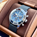 Breitling Superocean Heritage B01 Chronograph 44 Blue Dial Black Mesh Bracelet Watch for Men - AB0162121C1S1 Authentic Buy Shop Now