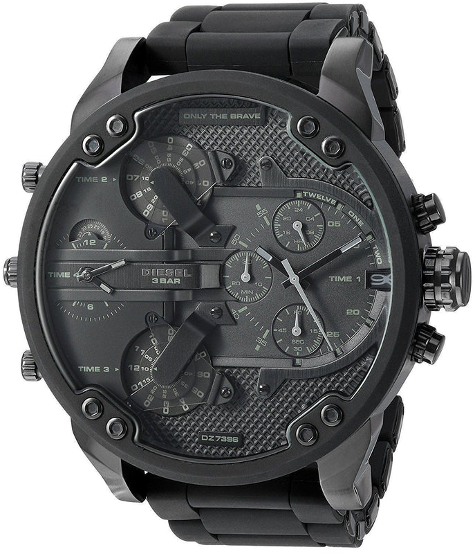 Diesel Mr Daddy 2.0 Chronograph Black Dial Black Steel Strap Watch For Men - DZ7396 Authentic Buy Shop Now