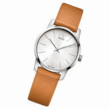 Calvin Klein City Silver Dial Light Brown Leather Strap Watch For Women- K2G23120 Authentic Buy Shop Now