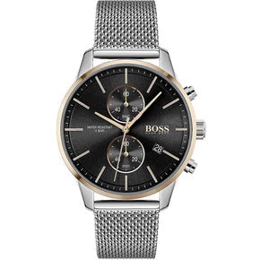 Hugo Boss Associate Black Dial Silver Mesh Bracelet Watch for Men - 1513805 Authentic Buy Shop Now