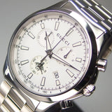 Gucci G Timeless Chronograph White Dial Silver Steel Strap Watch For Men - YA126472 Authentic Buy Shop Now