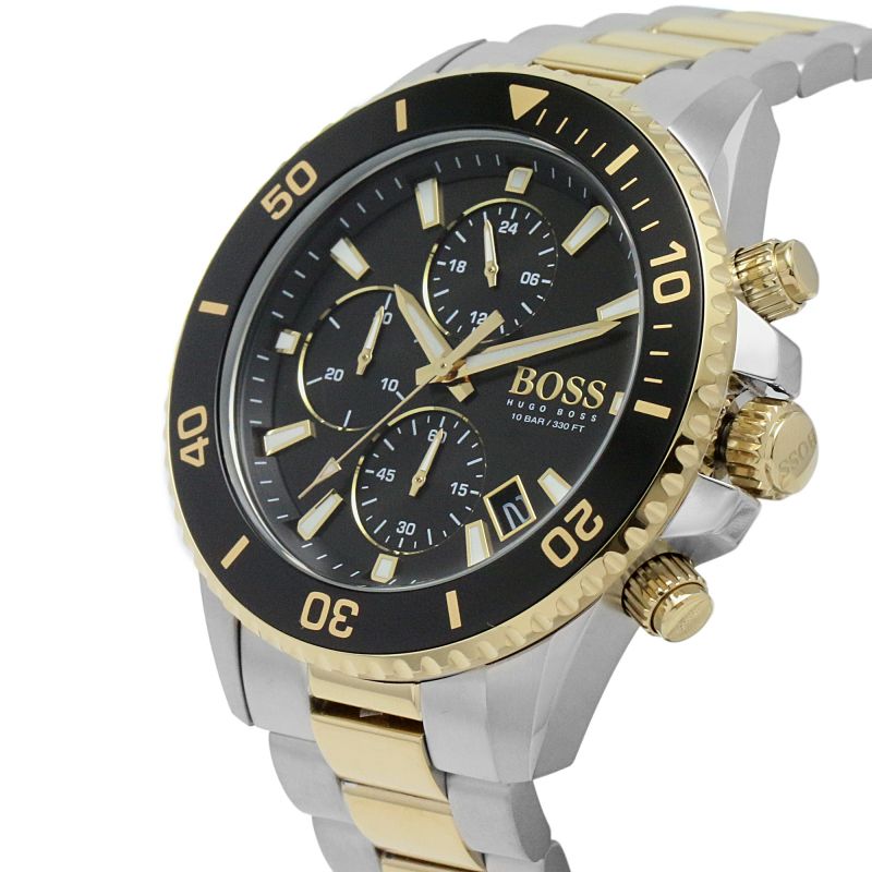 Hugo Boss Admiral Chronograph Black Dial Two Tone Steel Strap Watch for Men - 1513908