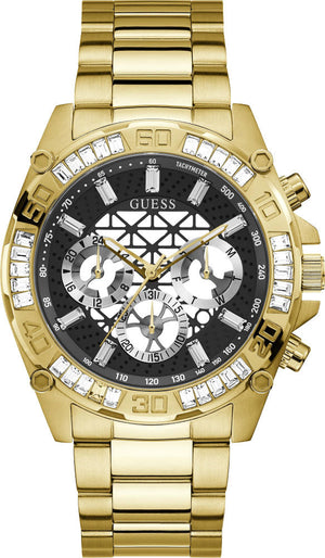 Guess Trophy Diamonds Black Dial Gold Steel Strap Watch for Men - GW0390G2 Authentic Buy Shop Now