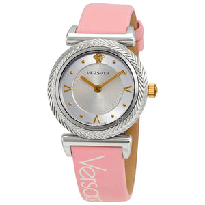 Versace V-Motif Silver Dial Pink Leather Strap Watch for Women - VERE00118 Authentic Buy Shop Now