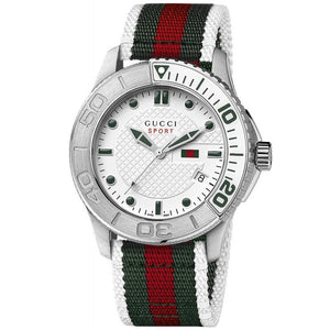 Gucci G Timeless White Dial Two Tone Nylon Strap Watch For Men - YA126231 Authentic Buy Shop Now