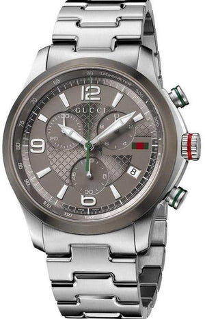 Gucci G Timeless Chronograph Grey Dial Silver Steel Strap Watch For Men - YA126238 Authentic Buy Shop Now
