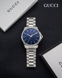 Gucci G Timeless Blue Dial Silver Steel Strap Watch For Men - YA126316 Authentic Buy Shop Now