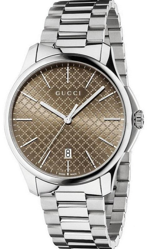 Gucci G Timeless Quartz Brown Dial Silver Steel Strap Watch for Men - YA126317 Authentic Buy Shop Now