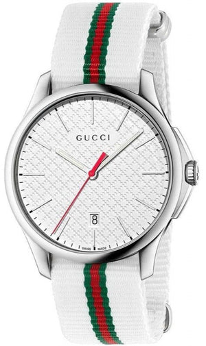 Gucci G Timeless Quartz White DIal White NATO Strap Watch For Men - YA126322 Authentic Buy Shop Now