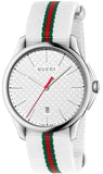 Gucci G Timeless Quartz White DIal White NATO Strap Watch For Men - YA126322 Authentic Buy Shop Now