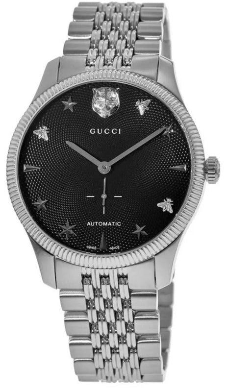 Gucci G Timeless Automatic Black Dial Silver Steel Strap Watch For Men - YA126353 Authentic Buy Shop Now