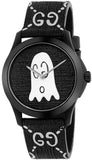 Gucci G Timeless Ghost Black Dial Black Leather Strap Watch For Men - YA1264018 Authentic Buy Shop Now
