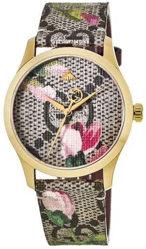 Gucci G Timeless Floral Brown Dial Brown Leather Strap Watch For Women - YA1264038 Authentic Buy Shop Now