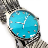 Gucci G-Timeless Turquiose Mother of Pearl Dial Silver Mesh Bracelet Watch For Women - YA1264039 Authentic Buy Shop Now