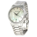 Gucci G Timeless Mother of Pearl White Dial Silver Steel Strap Watch For Women - YA126444 Authentic Buy Shop Now