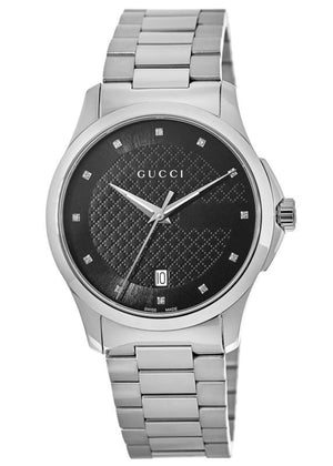 Gucci G Timeless Diamonds Black Dial Silver Steel Strap Watch For Men - YA126456 Authentic Buy Shop Now