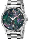 Gucci G Timeless Diamonds Mother of Pearl Blue Dial Silver Steel Strap Unisex Watch - YA126458 Authentic Buy Shop Now