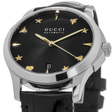 Gucci G Timeless Automatic Black Dial Black Leather Strap Watch For Women - YA126469 Authentic Buy Shop Now