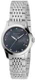 Gucci G Timeless Diamonds Mother of Pearl Black Dial Silver Steel Strap Watch For Women - YA126505 Authentic Buy Shop Now