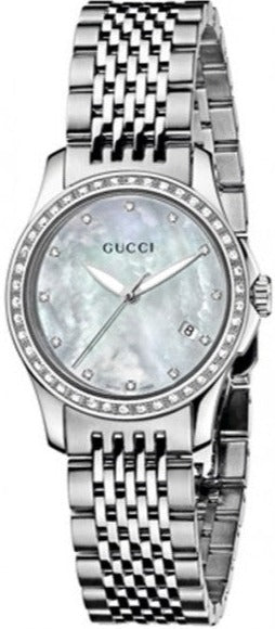 Gucci G Timeless Diamonds Mother of Pearl Dial Silver Mesh Bracelet Watch For Women - YA126508 Authentic Buy Shop Now