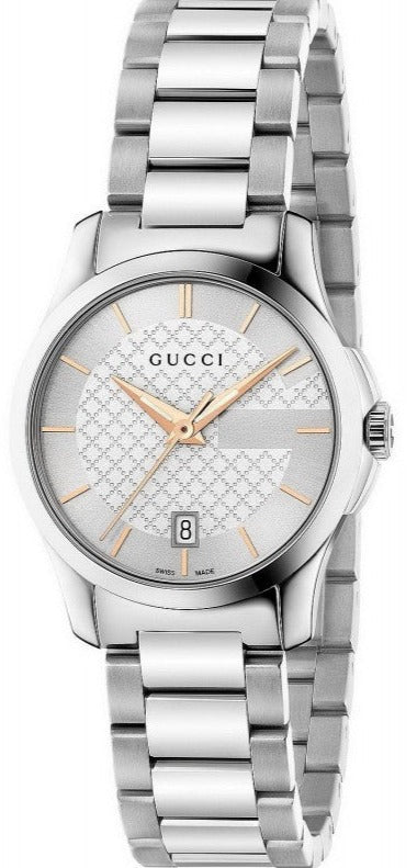 Gucci G Timeless Silver Dial Silver Steel Strap Watch For Women - YA126523 Authentic Buy Shop Now