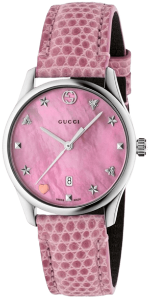 Gucci G-Timeless Pink Mother of Pearl Dial Pink Leather Strap Watch For Women - YA126586 Authentic Buy Shop Now