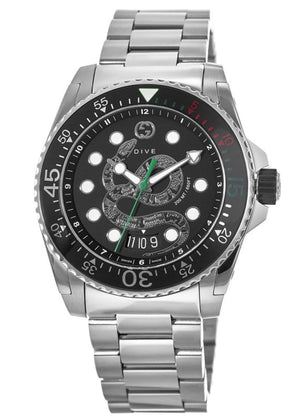 Gucci Dive Snake Black Dial Silver Steel Strap Watch For Men - YA136218 Authentic Buy Shop Now