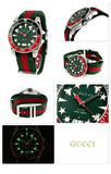 Gucci Dive Quartz Green Dial Two Tone NATO Strap Watch For Men - YA136339 Authentic Buy Shop Now