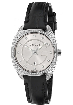 Gucci GG2570 Diamonds Silver Dial Black Leather Strap Watch For Women - YA142507 Authentic Buy Shop Now