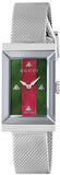 Gucci G Frame Red and Green Dial Silver Mesh Bracelet Watch For Women - YA147401 Authentic Buy Shop Now