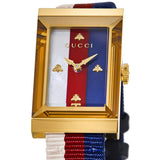 Gucci G-Frame Mother of Pearl Dial White Blue Red Nylon Strap Watch For Women - YA147405 Authentic Buy Shop Now