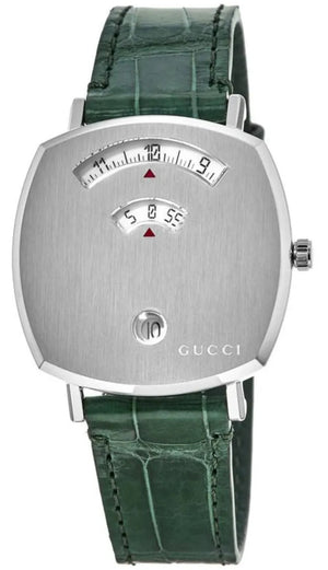 Gucci Grip Quartz Silver Dial Green Leather Strap Watch For Women - YA157404 Authentic Buy Shop Now