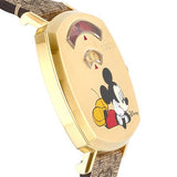 Gucci Grip Disney Mickey Mouse Gold Dial Brown Leather Strap Watch For Women - YA157420 Authentic Buy Shop Now