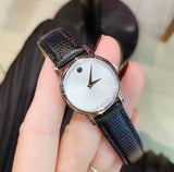 Movado Museum Silver Dial Black Leather Strap Watch For Women - 2100003 Authentic Buy Shop Now