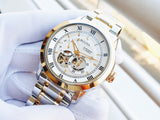 Bulova BVA Skeleton Silver Dial Two Tone Steel Strap Watch for Men - 98A230 Authentic Buy Shop Now