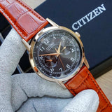Citizen Eco Drive Multi Function Day & Date Black Dial Brown Leather Strap Watch For Men - AO9003-08E Authentic Buy Shop Now