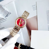 Versace Virtus Mini Quartz Red Dial Gold Steel Strap Watch For Women - VET300321 Authentic Buy Shop Now