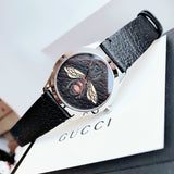 Gucci G Timeless Bee Black Dial Black Leather Strap Watch For Women - YA1264067 Authentic Buy Shop Now