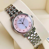 Tissot T Classic Carson Premium Lady Mother of Pearl Pink Dial Silver Steel Strap Watch For Women - T122.210.11.159.00 Authentic Buy Shop Now