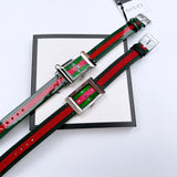 Gucci G Frame Quartz Green & Red Mother of Pearl Dial Multicolor Leather Strap Watch For Women - YA147408 Authentic Buy Shop Now
