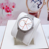 Calvin Klein Minimal White Dial Silver Mesh Bracelet Watch for Women - K3M52152
